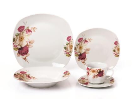 Lorren Home Trends LH427 20 Piece Porcelain Square Dinnerware Set, Service for 4 