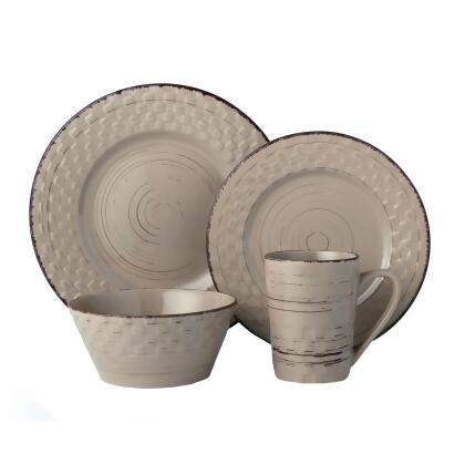 Lorren Home Trends LH515 16 Piece Distressed Weave Dinnerware Set, Mocca 