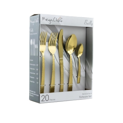 Megachef MCFW-BAILY-GOLD 20 Piece Baily Flatware Utensil Set with Stainless Steel Silverware Metal Service, Gold 