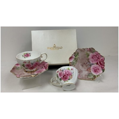 Mr. MJs Trading HO-S3275D-12D178-2 Pink Roses with Gold Trim Tea Cup Set, Set of 2 