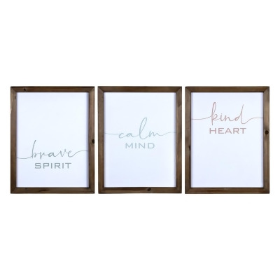 HomeRoots 389379 14 x 11 x 0.79 in. Multi Color Wooden Brave Calm Kind Wall Frame Decor, Set of 3 