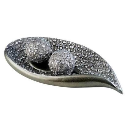 HomeRoots 468315 6 in. Long Polyresin Decorative Bowl with Orbs, Silver 