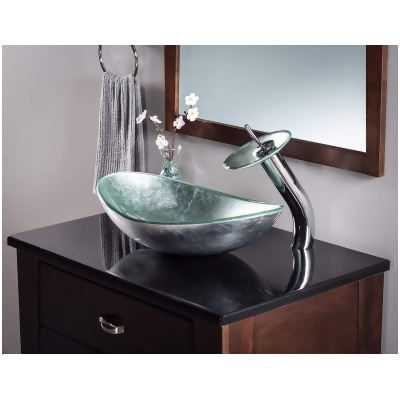 Novatto NSFC-70328031001CH 8.6 x 3.6 in. Argento Oval Glass Vessel Bathroom Sink Set, Chrome 