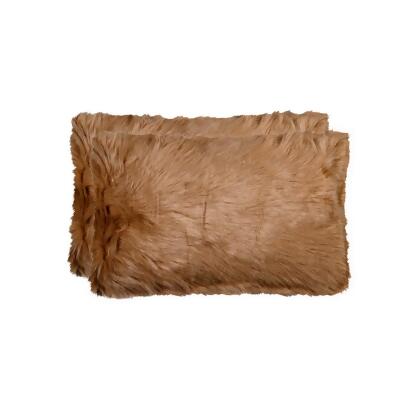 HomeRoots 317192 12 x 20 in. Fur Pillow, Tan - Pack of 2 