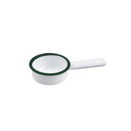 Packnwood 294ENPAN50 2 oz Rim Enamel Mini Saucepan, White with Green - 12 Piece 