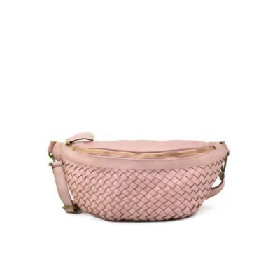 Italian Artisan 132MWPFM231-Rose Unisex Handcrafted Fanny Pack Belt Bag with Medium Braided Front Pattern, Rose - Small 