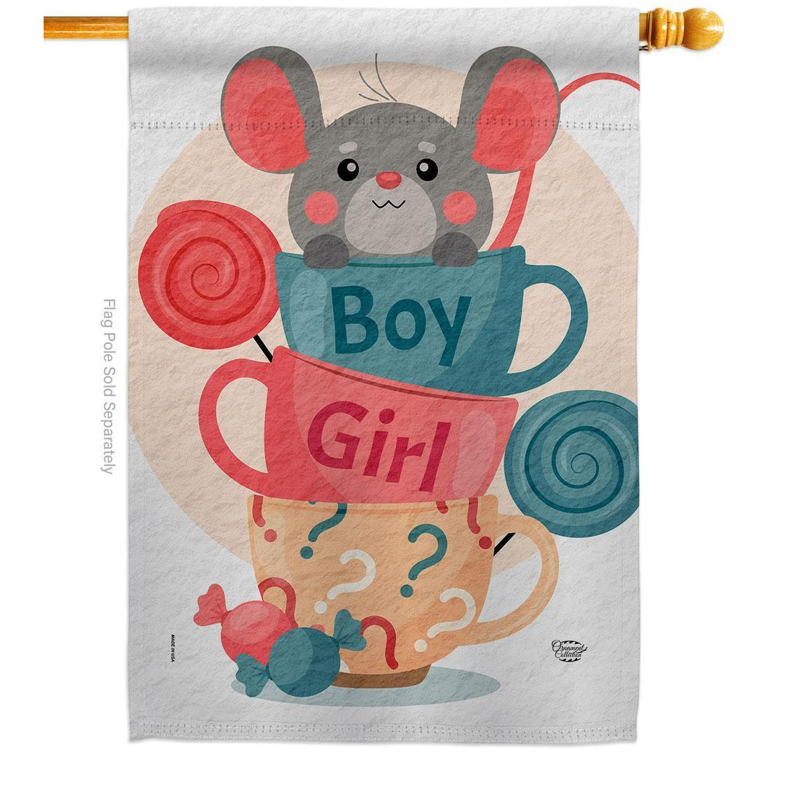 Ornament Collection H192674-BO Mousy Boy Girl Celebration New Born Double-Sided Garden Decorative House Flag, Multi Color