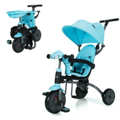 Total Tactic TQ10062BL 6-in-1 Foldable Baby Tricycle Toddler Stroller with Adjustable Handle, Blue 