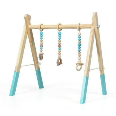 Total Tactic BB5494GN Portable 3 Wooden Newborn Baby Exercise Activity Gym Teething Toys Hanging Bar, Blue 