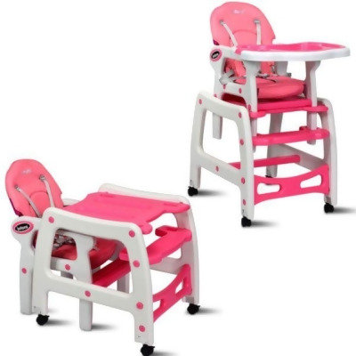 Total Tactic BB5604PI 3-in-1 Baby High Chair with Lockable Universal Wheels, Pink 
