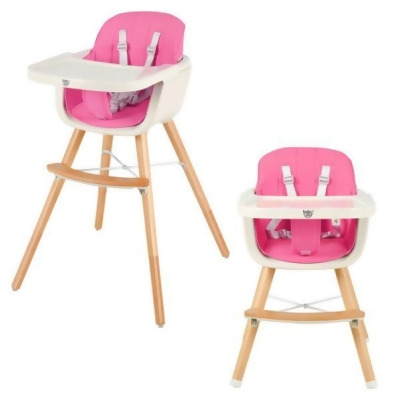 Total Tactic BB5634PI 3-in-1 Convertible Wooden High Chair with Cushion, Pink 