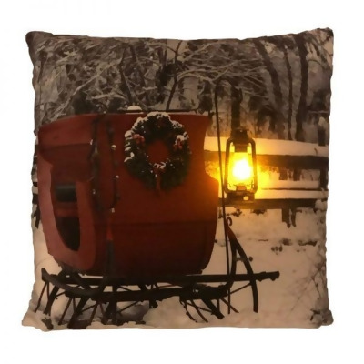 Ultimate Innovations 1158 Winter Red Sleigh Ride - LED Holiday Pillows with Timer, 16 x 16 in. 