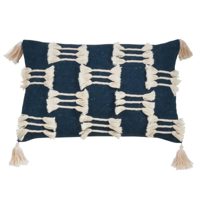Saro Lifestyle 1178.NB1423BC 14 x 23 in. Tri-Line Frayed Oblong Throw Pillow Cover, Navy Blue 