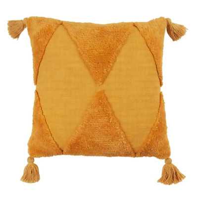 Saro Lifestyle 5314.MU18SP 18 in. Tufted Diamond Tassel Throw Pillow with Poly Filling, Mustard 