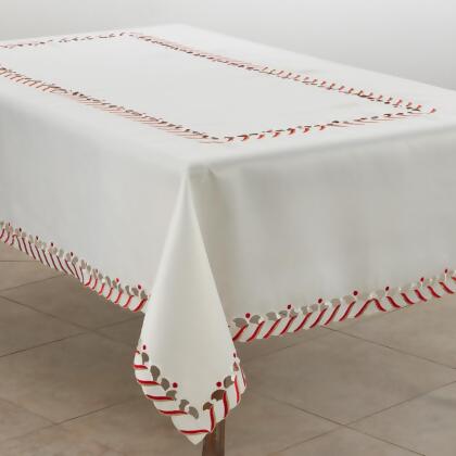 Saro Lifestyle 1633.I6584B 65 x 84 in. Candy Cane Border Design Christmas Tablecloth, Ivory 