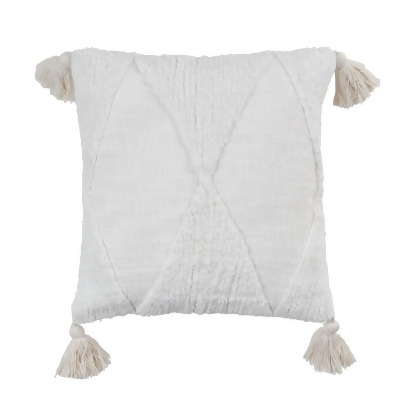 Saro Lifestyle 5314.I18SP 18 in. Tufted Diamond Tassel Throw Pillow with Poly Filling, Ivory 