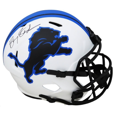 Schwartz Sports Memorabilia SANREP342 Barry Sanders Signed Detroit Lions Lunar Eclipse Riddell Speed Full Size Replica NFL Helmet, Matte White 