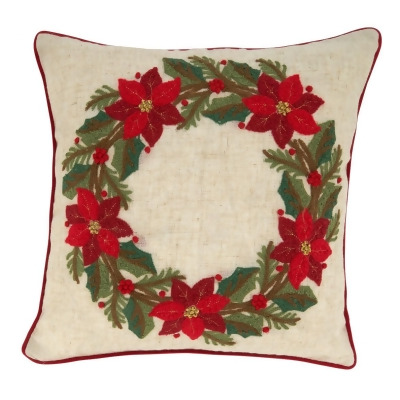 Saro Lifestyle 7679.N16SD 16 in. Poinsettia Wreath Down Filled Throw Pillow, Natural 