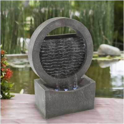 Pure Garden 50-LG1217 Round Cascade Fountain-Polyresin Waterfall With LED Lights-Outdoor Decorative Water, Gray 