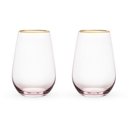 Twine 6164 18 oz Garden Party Rose Crystal Stemless Wine Glass Set, Pink - Set of 2 