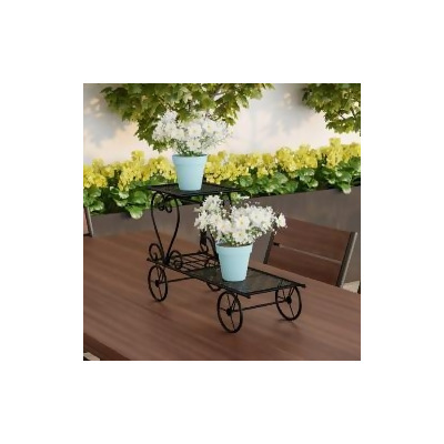 Trademark 50-LG1149 Plant Stand 2-Tiered Indoor or Outdoor Decorative Vintage Look Wrought Iron Garden Cart, Black 