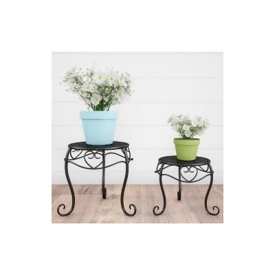 Trademark 50-LG1150 Plant Stands Indoor or Outdoor Nesting Wrought Iron Inspired Metal Round Decorative Potted Plant Display Accessories, Black - Set of 2 