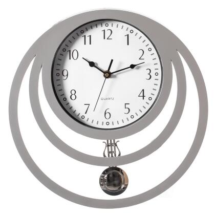 Quickway Imports QI004147.WT Decorative Modern Unique Round Plastic Wall Clock with Circles, for Living Room, Kitchen, or Dining Room, Silver 