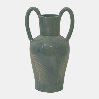 Sagebrook Home 17546-01 15 in. Terracotta Leaf Eared Vase, Mint Green 