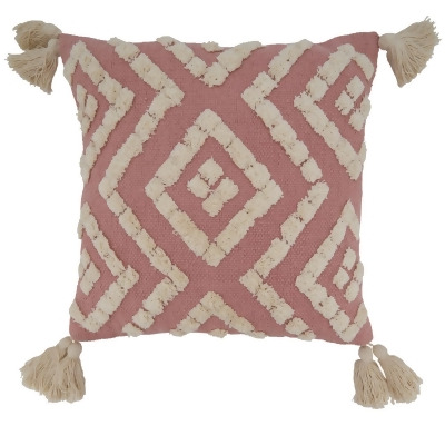 Saro Lifestyle 811.P18SP 18 in. Tufted Tassel Square Poly-Filled Pillow, Pink 