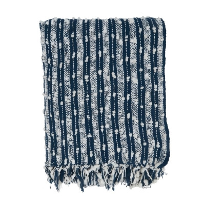 Saro Lifestyle TH912.NB5060B 50 x 60 in. Sevan Collection Striped Fringe Throw Blanket, Navy Blue 