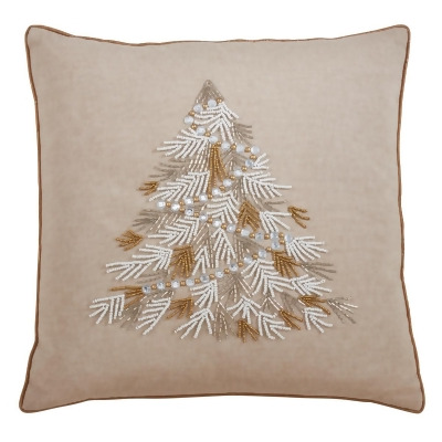 Saro Lifestyle 1912.GL18S 18 x 18 in. Down Filled Beaded Christmas Tree Throw Pillow, Grey 
