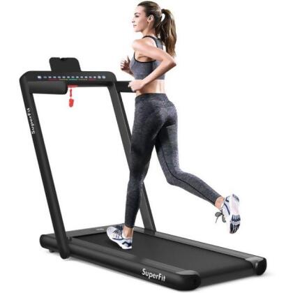 Total Tactic SP37522BK 2 in 1 Electric Motorized Folding Treadmill with Dual Display Black