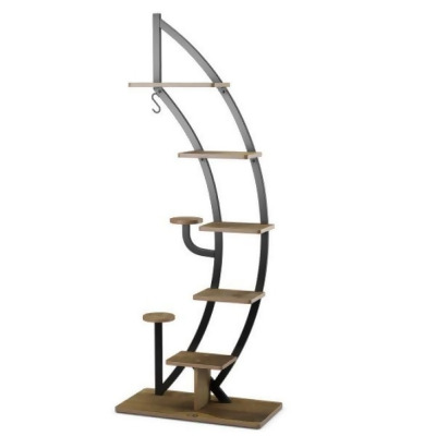 Total Tactic HZ10079NA 6-Tier 9 Potted Metal Plant Stand Holder Display Shelf with Hook, Natural 