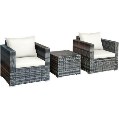 Total Tactic HW66530WHPlus Patio Rattan Furniture Bistro Sofa Set with Cushioned, White - 3 Piece 