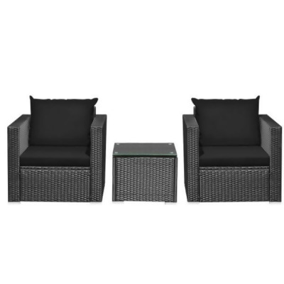Total Tactic HW66529ABKPlus Patio wicker Furniture Set with Cushion, Black - 3 Piece 