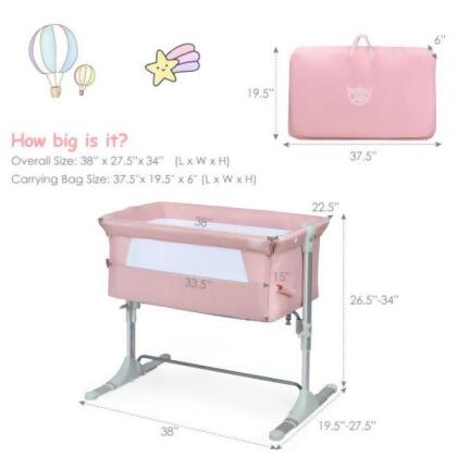 Total Tactic BB5339PI Travel Portable Baby Bed Side Sleeper Bassinet Crib with Carrying Bag, Pink
