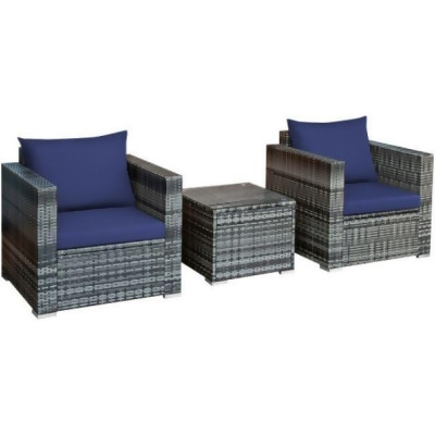 Total Tactic HW66530NYPlus Patio Rattan Furniture Bistro Sofa Set with Cushioned, Navy - 3 Piece 