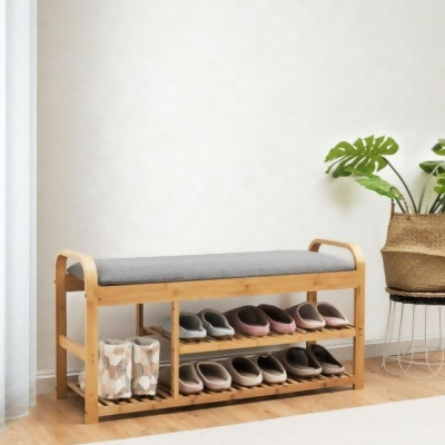 Total Tactic HW65248NA 3-Tier Bamboo Shoe Rack Bench with Cushion, Natural 