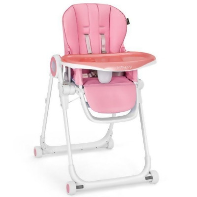 Total Tactic AD10011PI Baby High Foldable Feeding Chair with 4 Lockable Wheels, Pink 