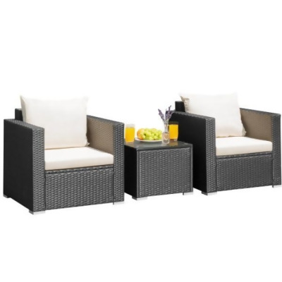 Total Tactic HW66529WHPlus Patio wicker Furniture Set with Cushion, White - 3 Piece 