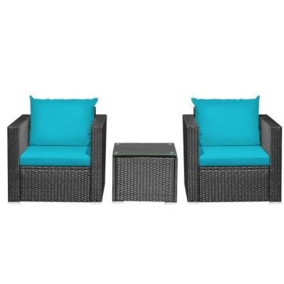 Total Tactic HW66529ATUPlus Patio wicker Furniture Set with Cushion, Turquoise - 3 Piece 