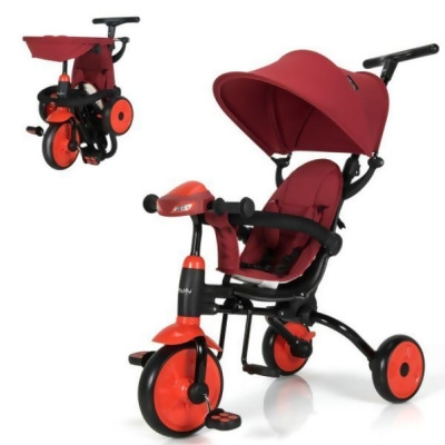 Total Tactic TQ10062RE 6-in-1 Foldable Baby Tricycle Toddler Stroller with Adjustable Handle, Red 