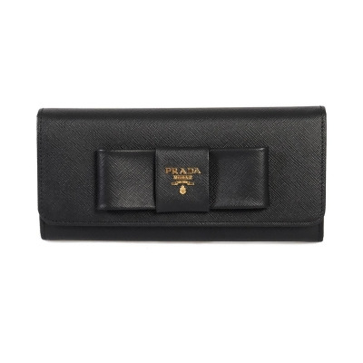 Prada PRD-WALL-1MH132-QME-F0236 Saffiano Leather Flap Wallet with Metal Bar  Detail, Beige - 7.5 W x 3.5 H x 1 D in.