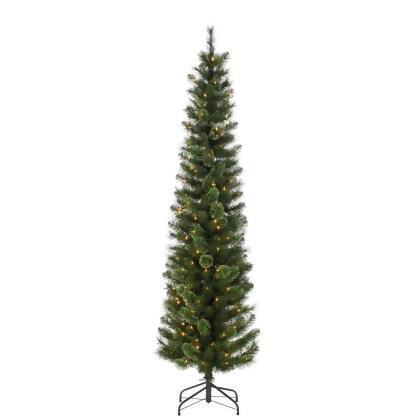 Sterling 5622--75C 7.5 ft. Hard Mixed Needle Cashmere Pencil Christmas Tree with 200 Clear Lights, Green 