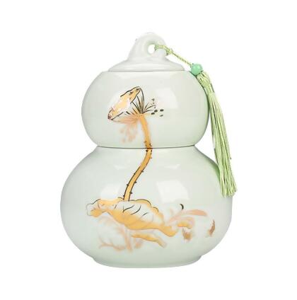 Panda Superstore KS-HOM3744111-ALAN01695 New Gourd Shaped Ceramic Tea Coffee Container Tea Storage Jar Tea Canister, Light Green