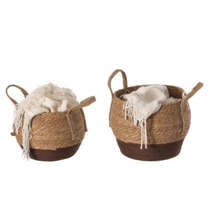 Vintiquewise QI004174.3 Straw Decorative Round Storage Basket Set of 3 with Woven Handles for The Playroom, Bedroom, and Living Room