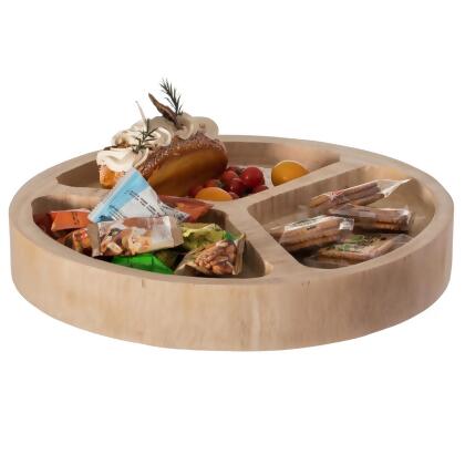 Vintiquewise QI004380.N 3 Sectional Round Snack Tray for Dining Table and Kitchen Decoration, Natural 