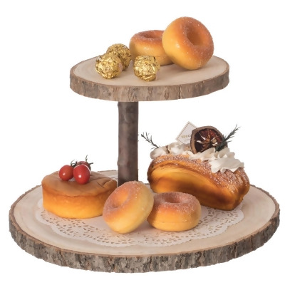 Vintiquewise QI004381 Two Tier Natural Wood Color Tree Bark Server Tray with Rustic Appeal, Two Sizes Trays 