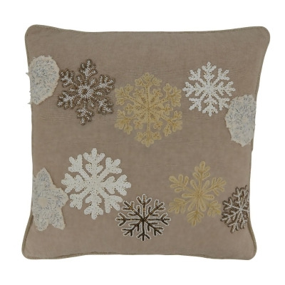 Saro Lifestyle 2172.N18SC 18 in. Embroidered Snowflake Square Pillow Cover Only, Natural 