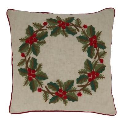 Saro Lifestyle 7678.M18SC 18 in. Holly Wreath Pillow Cover, Multi Color 